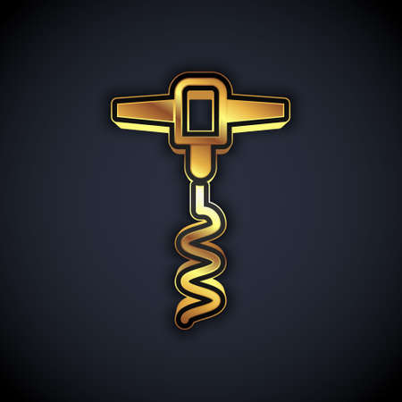 Gold Wine corkscrew icon isolated on black background. Vectorのイラスト素材