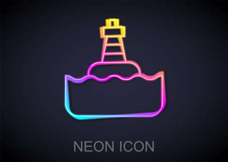 Glowing neon line Floating buoy on the sea icon isolated on black background. Vectorのイラスト素材