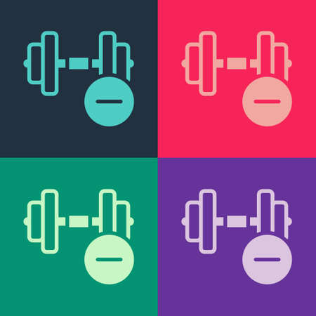 Pop art Dumbbell icon isolated on color background. Muscle lifting, fitness barbell, sports equipment. Vectorのイラスト素材