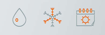 Set line Calendar and sun, Water drop and Snowflake icon. Vectorのイラスト素材