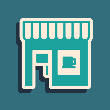 Green Coffee shop icon isolated on green background. Long shadow style. Vectorのイラスト素材