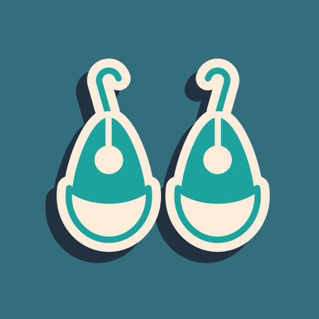 Green Earrings icon isolated on green background. Jewelry accessories. Long shadow style. Vectorのイラスト素材