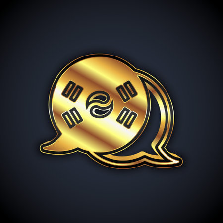 Gold South Korea flag icon isolated on black background. Vectorのイラスト素材