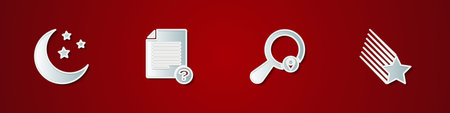 Set Moon and stars, Unknown document, Search location and Falling icon. Vectorのイラスト素材
