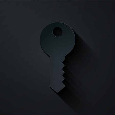 Paper cut House key icon isolated on black background. Paper art style. Vectorのイラスト素材