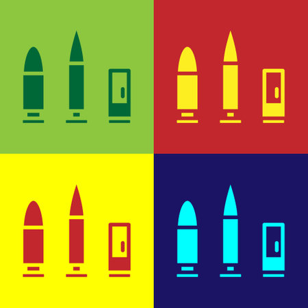 Pop art Bullet and cartridge icon isolated on color background. Vectorのイラスト素材