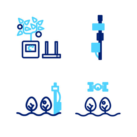 Set line Smart farm with drone, Standalone sensor and plant, and farming technology icon. Vectorのイラスト素材