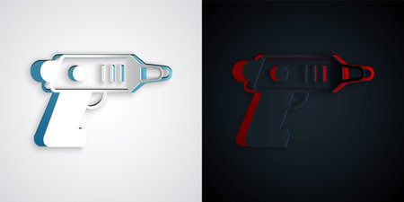 Paper cut Electric cordless screwdriver icon isolated on grey and black background. Electric drill machine. Repair tool. Paper art style. Vectorのイラスト素材