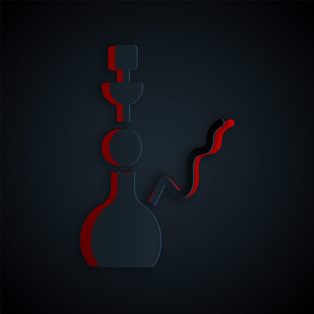 Paper cut Hookah icon isolated on black background. Paper art style. Vectorのイラスト素材