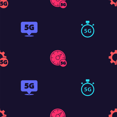 Set Digital speed meter 5G, Location network, and Setting on seamless pattern. Vectorのイラスト素材