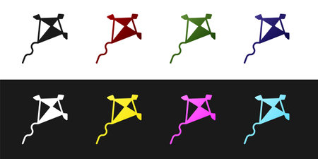 Set Kite icon isolated on black and white background. Vectorのイラスト素材