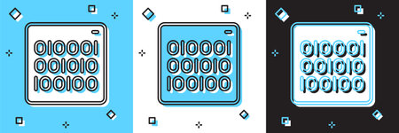 Set Binary code icon isolated on blue and white, black background. Vector