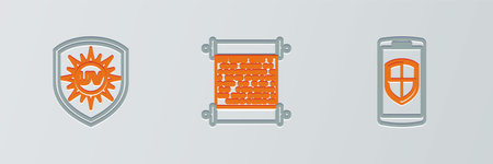 Set line Money protection, UV and Paper scroll icon. Vectorのイラスト素材