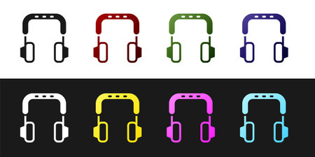 Set Headphones icon isolated on black and white background. Earphones. Concept for listening to music, service, communication and operator. Vectorのイラスト素材