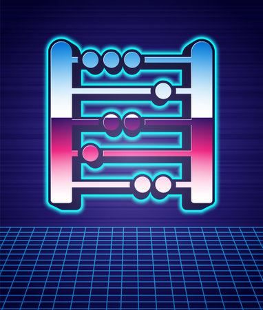 Retro style Abacus icon isolated futuristic landscape background. Traditional counting frame. Education sign. Mathematics school. 80s fashion party. Vectorのイラスト素材