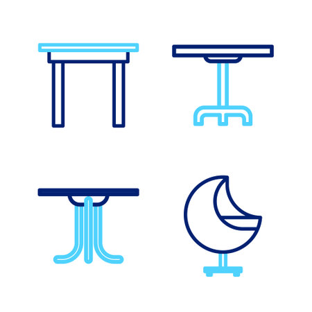 Set line Armchair, Round table, and Wooden icon. Vectorのイラスト素材