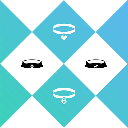 Set Pet food bowl, Cat collar, Collar and heart and icon. Vectorのイラスト素材