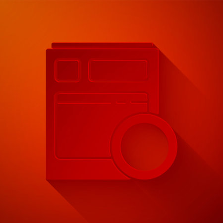 Paper cut Kitchen dishwasher machine icon isolated on red background. Paper art style. Vector Illustrationのイラスト素材