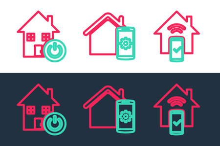 Set line Smart home remote control system, and icon. Vectorのイラスト素材