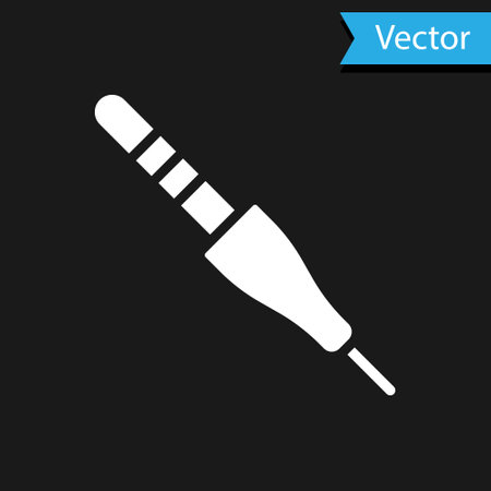White Audio jack icon isolated on black background. Audio cable for connection sound equipment. Plug wire. Musical instrument. Vectorのイラスト素材