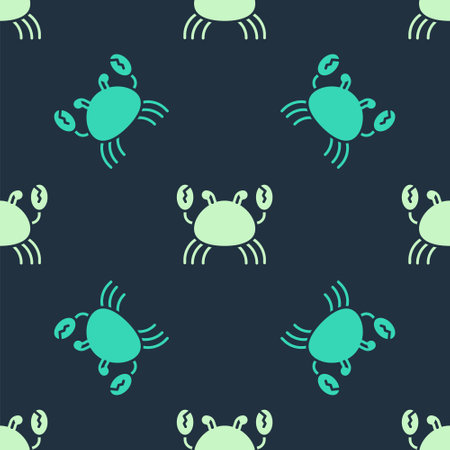 Green and beige Crab icon isolated seamless pattern on blue background. Vectorのイラスト素材