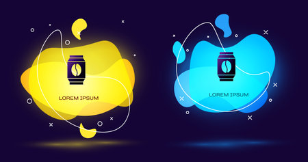 Black Bag of coffee beans icon isolated on black background. Abstract banner with liquid shapes. Vectorのイラスト素材