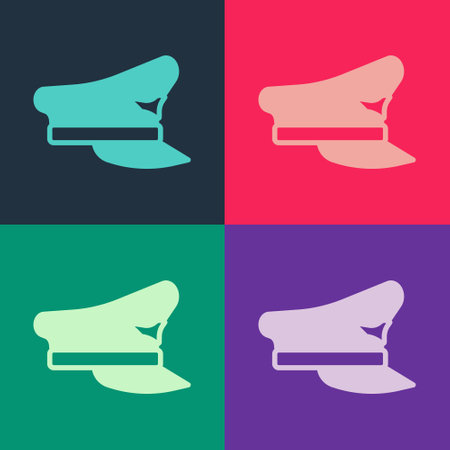 Pop art Pilot hat icon isolated on color background. Vectorのイラスト素材