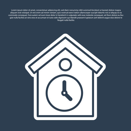 Blue line Retro wall watch icon isolated on blue background. Cuckoo clock sign. Antique pendulum clock. Vectorのイラスト素材