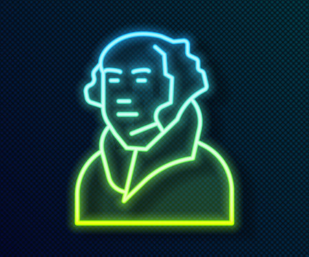 Glowing neon line George Washington icon isolated on black background. Vectorのイラスト素材