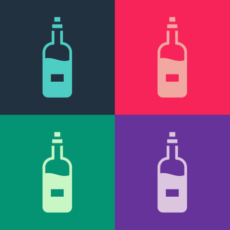 Pop art Bottle of wine icon isolated on color background. Vectorのイラスト素材