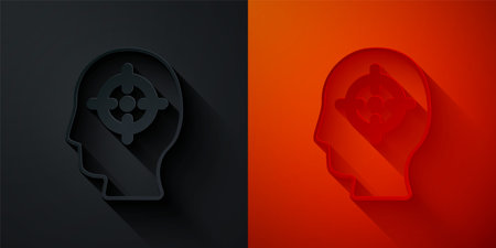 Paper cut Head hunting icon isolated on black and red background. Business target or Employment sign. Human resource and recruitment for business. Paper art style. Vectorのイラスト素材
