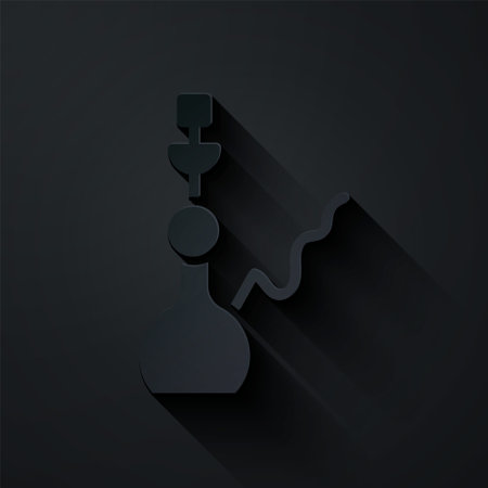 Paper cut Hookah icon isolated on black background. Paper art style. Vectorのイラスト素材
