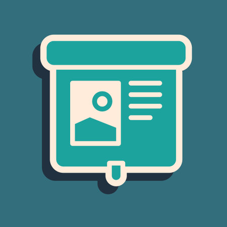Green Projection screen icon isolated on green background. Business presentation visual content like slides, infographics and video. Long shadow style. Vectorのイラスト素材