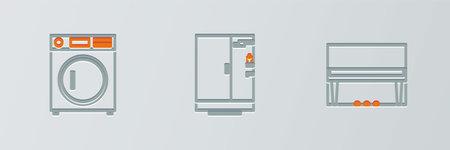 Set line Grand piano, Washer and Shower cabin icon. Vectorのイラスト素材
