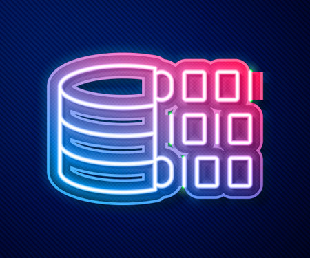 Glowing neon line Binary code icon isolated on blue background. Vectorのイラスト素材