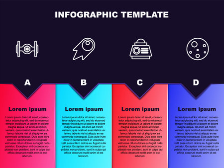 Set line Cosmic ship, Comet falling down fast, Space capsule and Planet Mars. Business infographic template. Vectorのイラスト素材