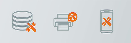 Set line Smartphone service, Database server and Printer icon. Vector