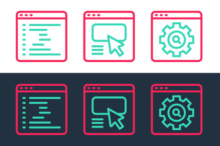 Set line Browser setting, window and UI or UX design icon. Vectorのイラスト素材