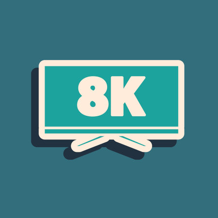 Green Screen tv with 8k Ultra HD video technology icon isolated on green background. Long shadow style. Vectorのイラスト素材