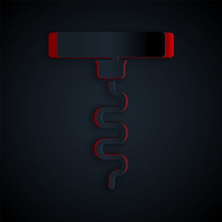 Paper cut Wine corkscrew icon isolated on black background. Paper art style. Vectorのイラスト素材