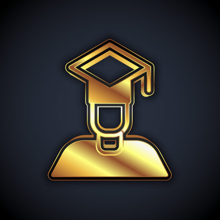 Gold Graduate and graduation cap icon isolated on black background. Vectorのイラスト素材