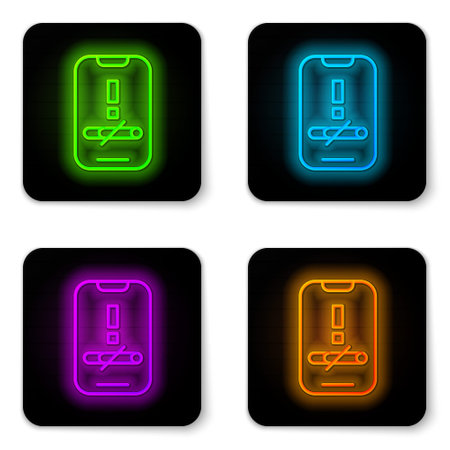 Glowing neon line No smoking icon isolated on white background. Cigarette smoking prohibited sign. Black square button. Vectorのイラスト素材