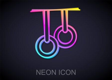 Glowing neon line Gymnastic rings icon isolated on black background. Playground equipment with hanging rope with rings. Vectorのイラスト素材