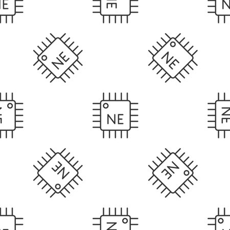 Grey line Computer processor with microcircuits CPU icon isolated seamless pattern on white background. Chip or cpu with circuit board. Micro processor. Vectorのイラスト素材