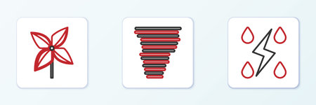 Set line Storm, Pinwheel and Tornado icon. Vectorのイラスト素材