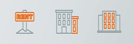 Set line House, Hanging sign with Rent and icon. Vectorのイラスト素材