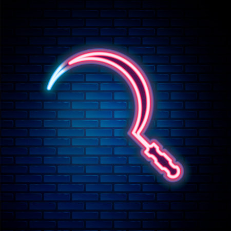 Glowing neon line Bucket icon isolated on brick wall background. Colorful outline concept. Vectorのイラスト素材