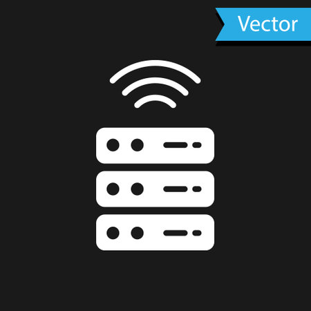 White Smart Server, Data, Web Hosting icon isolated on black background. Internet of things concept with wireless connection. Vectorのイラスト素材