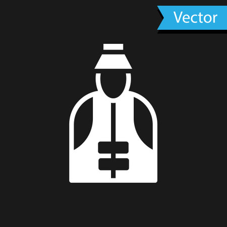 White Fisherman icon isolated on black background. Vectorのイラスト素材