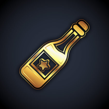 Gold Champagne bottle icon isolated on black background. Merry Christmas and Happy New Year. Vectorのイラスト素材